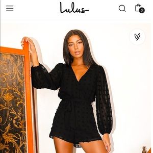 Frill Factor Black Dotted Long Sleeve Surplice Romper